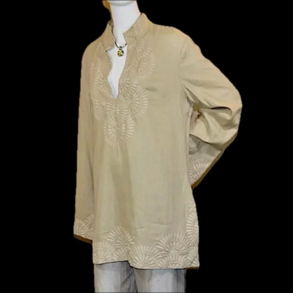 TORY BURCH V-Neck Long Sleeve Tunic Fit 10-12 Marked 14